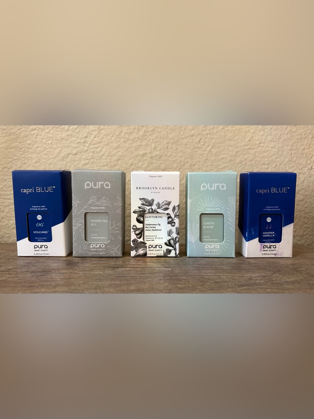 5 Pura Smart Scent Diffuser Replacement Refills - Capri Blue, Brooklyn Candle
